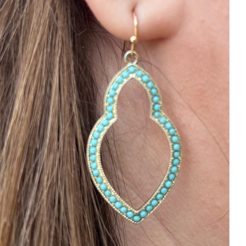 NEW MARLYN SCHIFF Theresa Pave Open Shape Drop Earrings in Turquoise/Gold